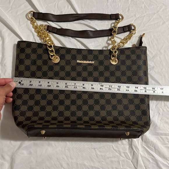 Montana west Brown Checkered Handbag with Gold Accents M like new - Picture 1 of 13